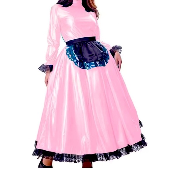 Sissy Princess Crossdresser French maid outfit Pink PvC Fetish BDSM dress S-7XL - Picture 4 of 5